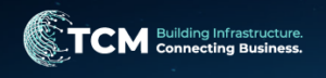 Blue and white logo for TCM 